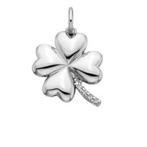 STERLING SILVER WHITE TOPAZ FOUR-LEAF CLOVER CHARM