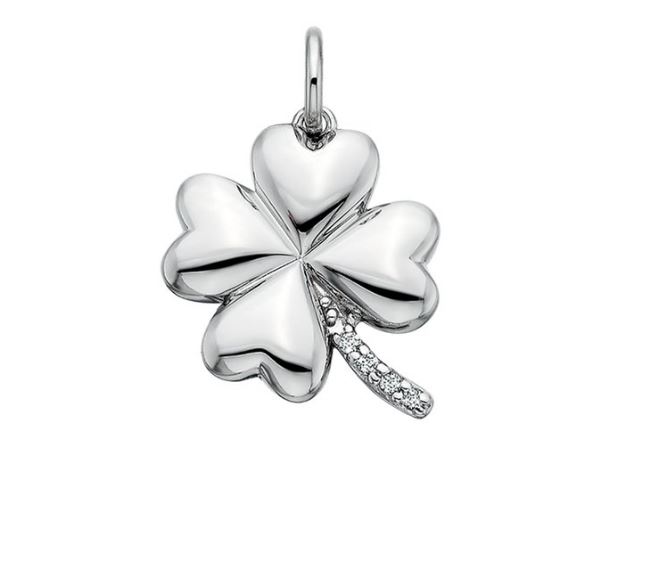 STERLING SILVER WHITE TOPAZ FOUR-LEAF CLOVER CHARM