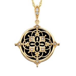 GOLD VERMIL WHITE SAPPHIRE / BLACK ONYX GILDED LILY NECK 20"