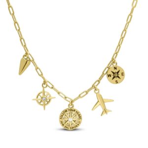 STERLING SILVER GOLD-TONE SWISH "BON VOYAGE" CHARM NECKLACE
