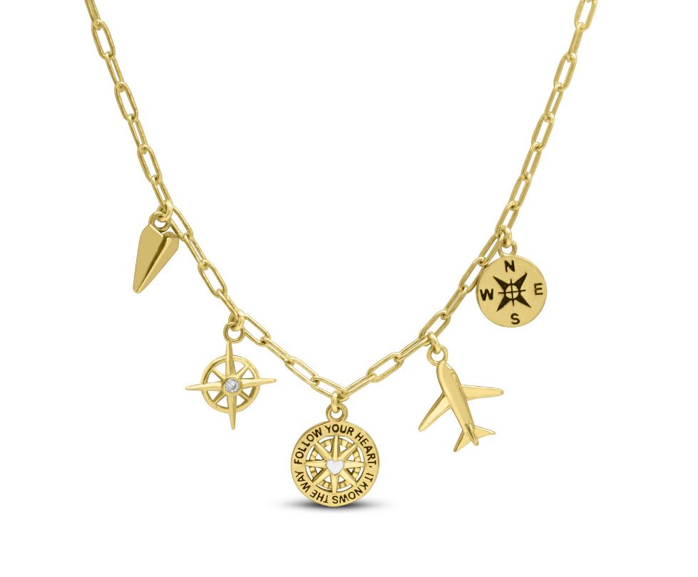 STERLING SILVER GOLD-TONE SWISH "BON VOYAGE" CHARM NECKLACE