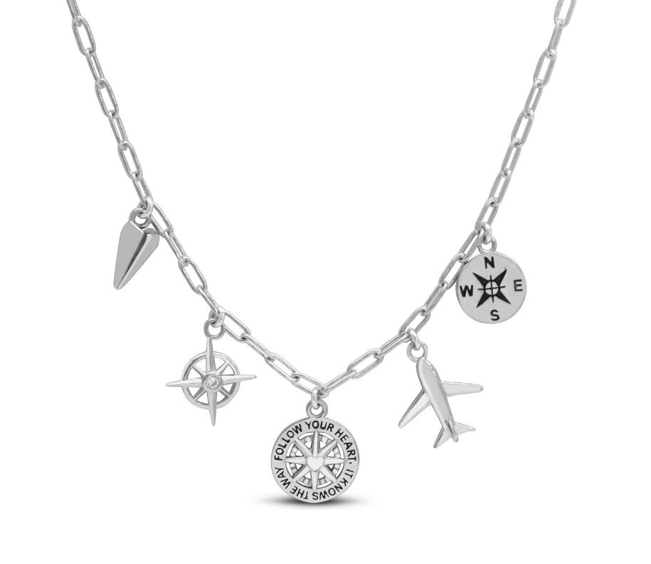 STERLING SILVER SWISH "BON VOYAGE" CHARM NECKLACE