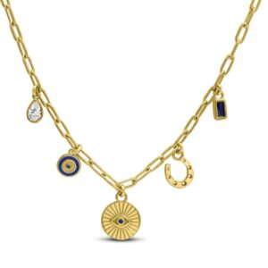 STERLING SILVER GOLD-TONE SWISH "PROTECT YOUR VIBE" CHARM NECKLACE