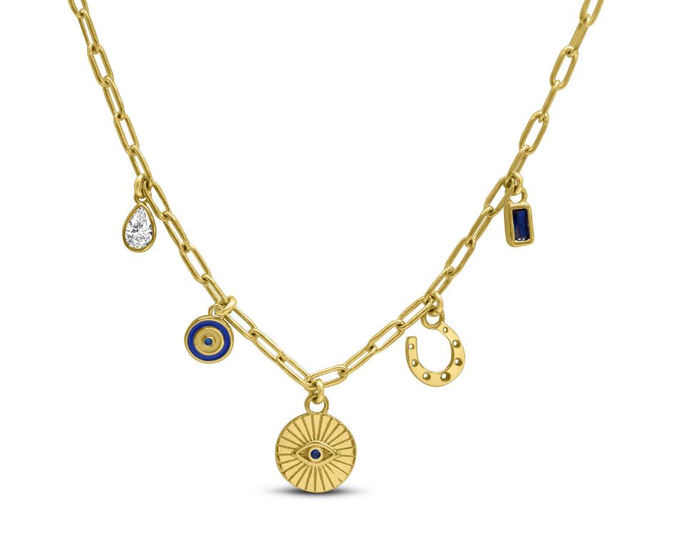 STERLING SILVER GOLD-TONE SWISH "PROTECT YOUR VIBE" CHARM NECKLACE