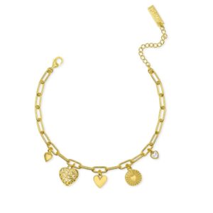 STERLING SILVER GOLD-TONE SWISH "HEART OF GOLD" CHARM BRACELET