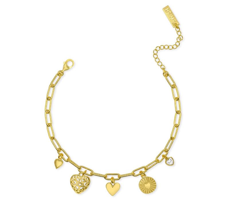 STERLING SILVER GOLD-TONE SWISH "HEART OF GOLD" CHARM BRACELET