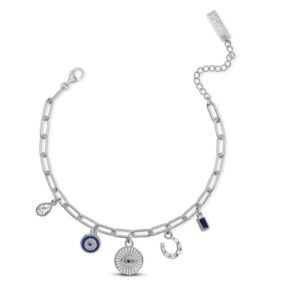 STERLING SILVER SWISH "PROTECT YOUR VIBE" CHARM BRACELET