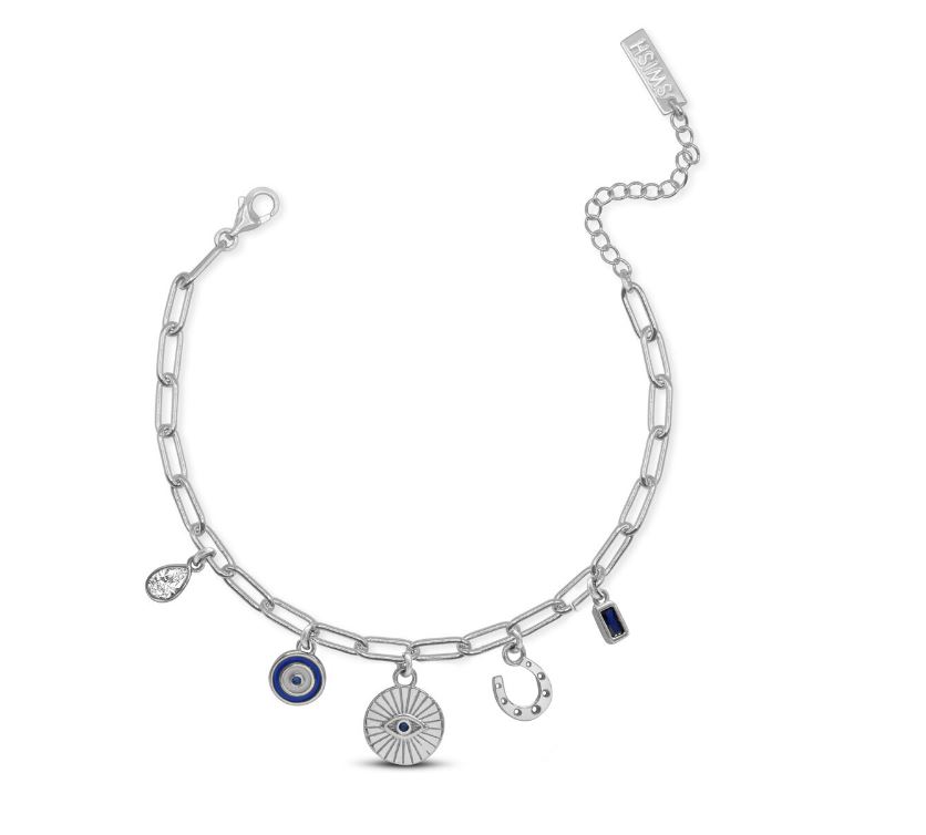 STERLING SILVER SWISH "PROTECT YOUR VIBE" CHARM BRACELET