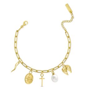 STERLING SILVER GOLD-TONE SWISH "AMEN" CHARM BRACELET
