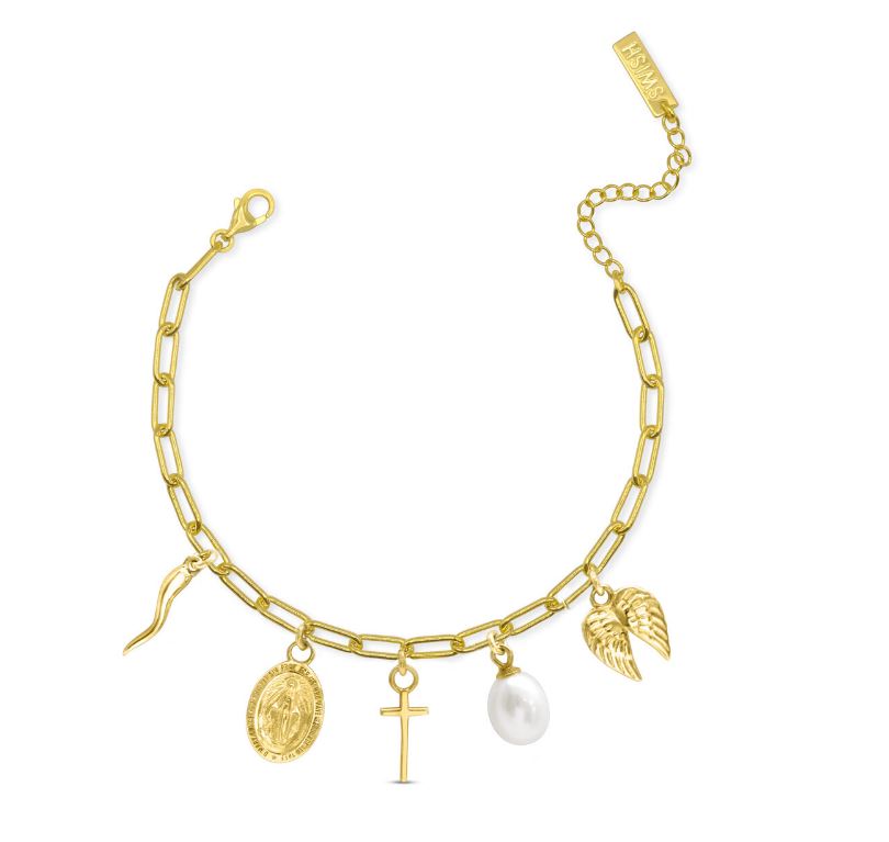 STERLING SILVER GOLD-TONE SWISH "AMEN" CHARM BRACELET