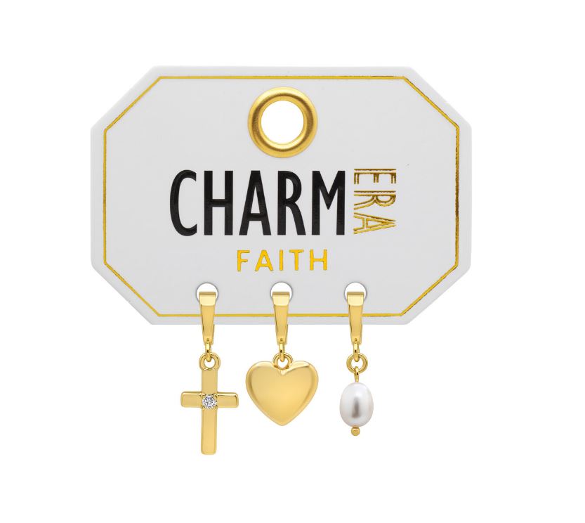 STERLING SILVER GOLD-TONE "FAITH" 3-PACK CHARM SET