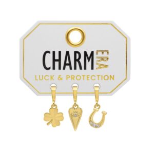STERLING SILVER GOLD-TONE "LUCK & PROTECTION" 3-PACK CHARM SET