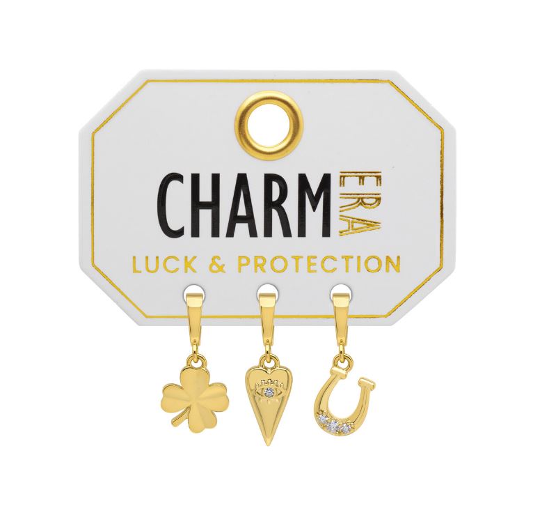 STERLING SILVER GOLD-TONE "LUCK & PROTECTION" 3-PACK CHARM SET