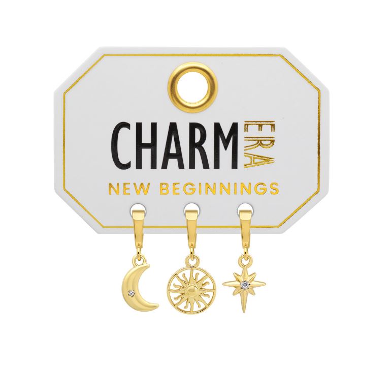STERLING SILVER GOLD-TONE "NEW BEGINNINGS" 3-PACK CHARM SET