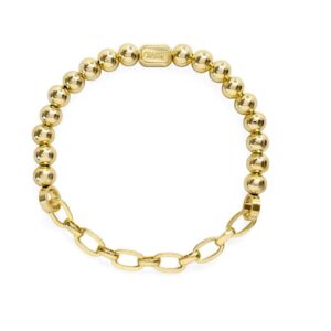 STERLING SILVER GOLD-TONE BEADED / OVAL LINK STRETCH BRACELET