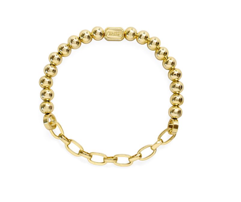 STERLING SILVER GOLD-TONE BEADED / OVAL LINK STRETCH BRACELET