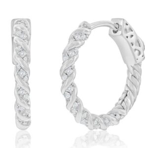 Ladies Sterling Silver Cubic Zirconia 19mm Twist Hoop Earrings