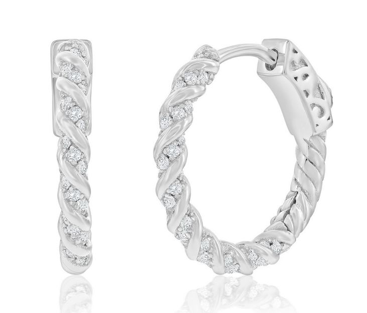 Ladies Sterling Silver Cubic Zirconia 19mm Twist Hoop Earrings