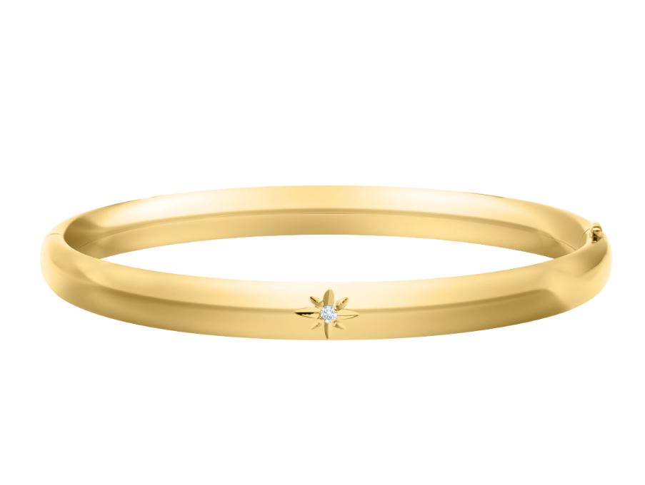 14K GOLD FILLED .01 CTTW DIAMOND STAR BURST HINGED BABY BANGLE BRACELET