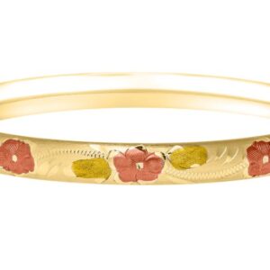 14K GOLD FILLED TRI-COLOR FLORAL HINGED BABY BANGLE BRACELET