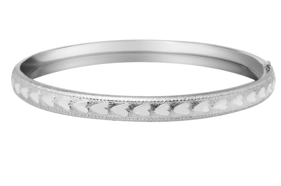 SS BEADED EDGE HEART HINGED BABY BANGLE BRACELET