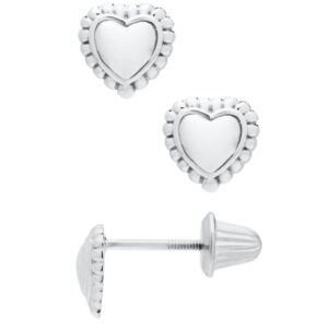 SS BEADED EDGE HEART BABY STUD EARRINGS