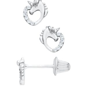 SS WHITE TOPAZ HEART UNICORN STUD EARRINGS