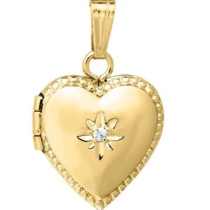 14KGF .01CT DIAMOND BABY HEART LOCKET 15" NECKLACE