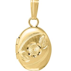 14KGF FLORAL OVAL BABY LOCKET 15" NECKLACE