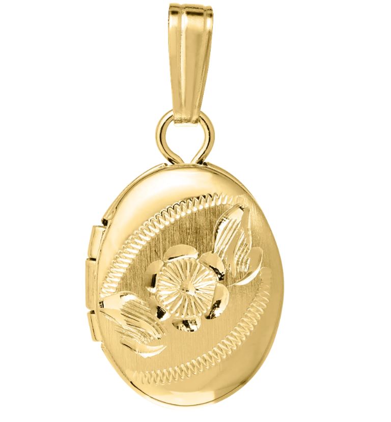 14KGF FLORAL OVAL BABY LOCKET 15" NECKLACE