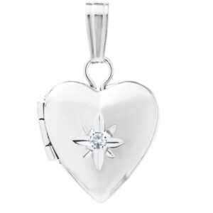 SS .01CT DIAMOND HEART BABY LOCKET 15" NECKLACE
