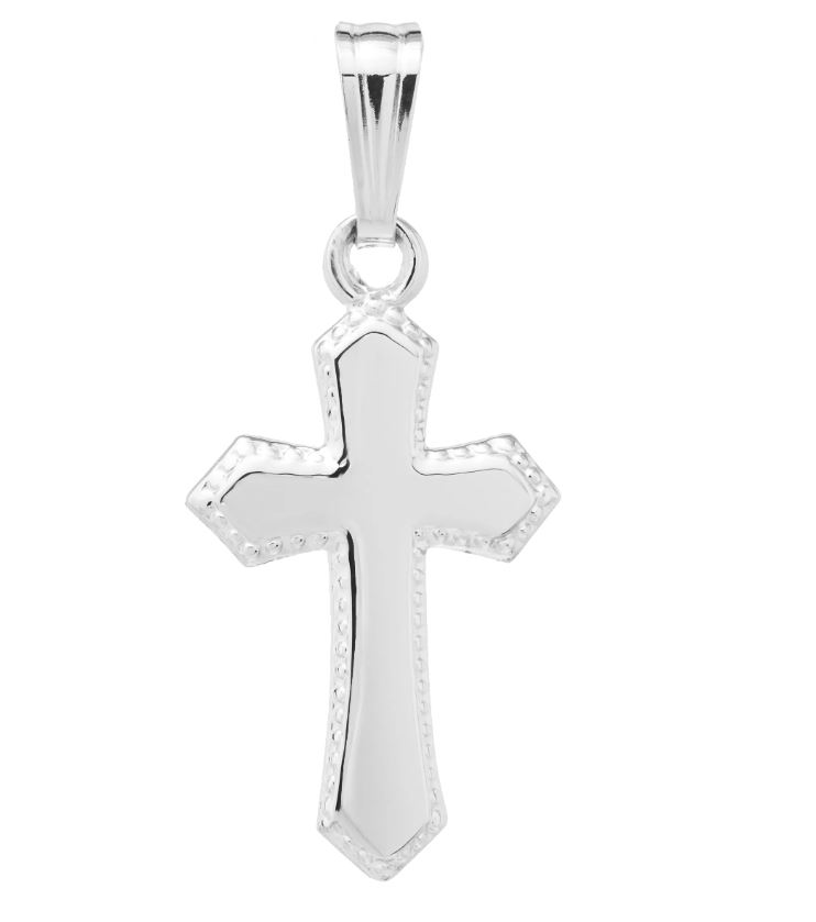 SS BEADED EDGE BABY CROSS 15" NECKLACE