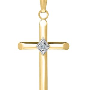 14KGF .01CT DIAMOND BABY CROSS 15" NECKLACE