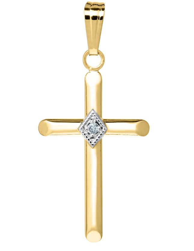 14KGF .01CT DIAMOND BABY CROSS 15" NECKLACE