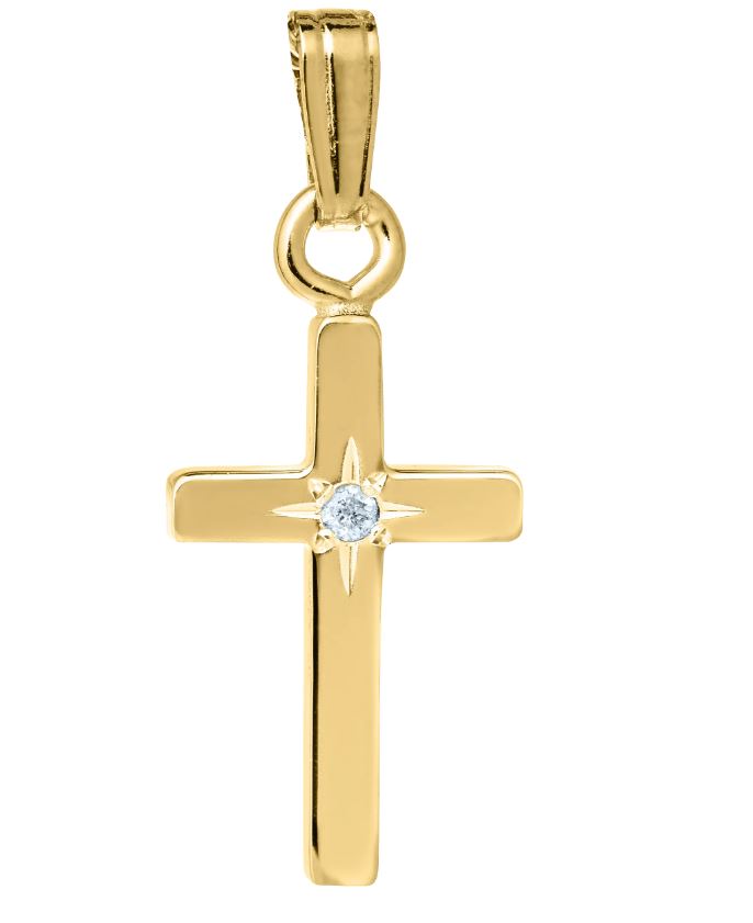 14KGF .01CT DIAMOND BABY CROSS 15" NECKLACE