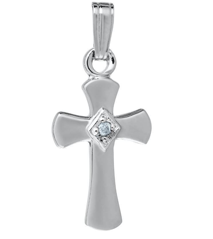SS .01CT DIAMOND BABY CROSS 15" NECKLACE
