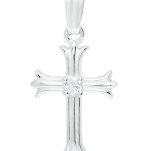 SS WHITE TOPAZ BABY CROSS 15" CABLE CHAIN NECKLACE