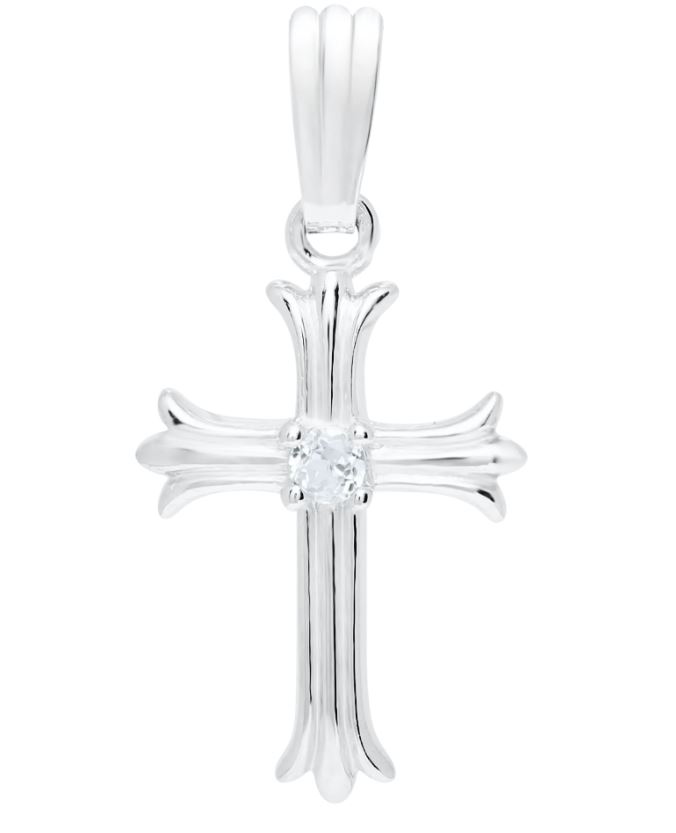 SS WHITE TOPAZ BABY CROSS 15" CABLE CHAIN NECKLACE