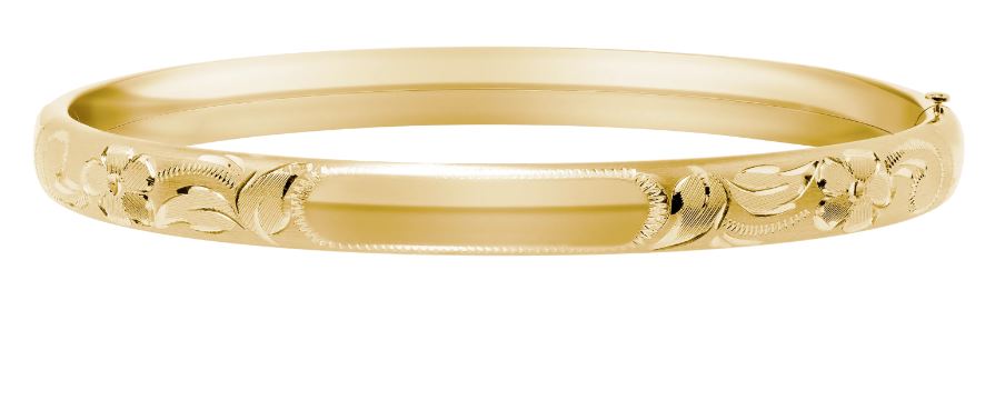 14KGF FLORAL TEEN HINGED BANGLE BRACELET