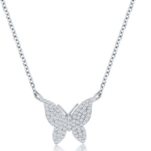 SS .11 CTTW DIAMOND STATIONARY BUTTERFLY NECKLACE