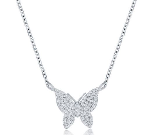 SS .11 CTTW DIAMOND STATIONARY BUTTERFLY NECKLACE