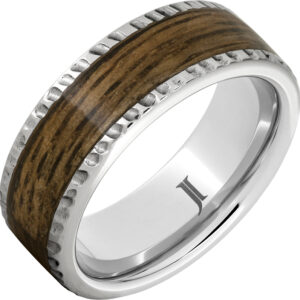 JEWELRY INNOVATIONS 8MM SERINIUM FLAT 5MM BOURB NOTCHED EDGE BARREL AGED BAND