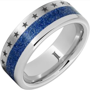 JEWELRY INNOVATIONS GENTS 8MM SERINIUM FLAT 3MM LAPIS INLAY STAR BAND