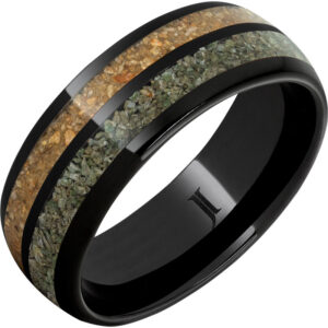 JEWELRY INNOVATIONS 8MM DOMED BLK CERAMIC BRWN/GREEN DINO BAND