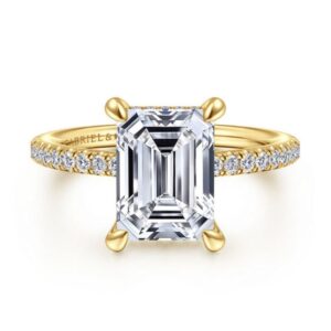 GABRIEL & CO. 14KY 9X6.5 EM CUT CZ 38=.29CTTW 1.5,2-5 HIDDEN HALO PRONG SET ENG RING MTG