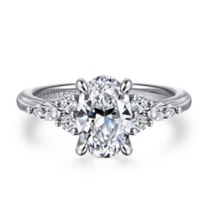 GABRIEL & CO. 14KW 9X6 OV CZ CENTER 2=.12CTTW 1.5,2-4 MQ 4=.15CTTW 1.5,2-5 RND ENG RING MTG