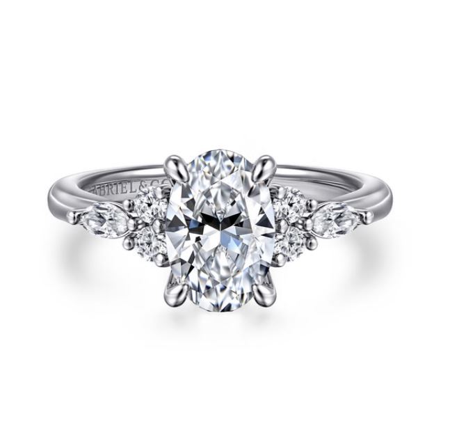 GABRIEL & CO. 14KW 9X6 OV CZ CENTER 2=.12CTTW 1.5,2-4 MQ 4=.15CTTW 1.5,2-5 RND ENG RING MTG