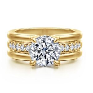 GABRIEL & CO. 14KY 8MM RBC CZ 26=.31CTTW 3-ROW HIDEEN HALO ENG RING MTG