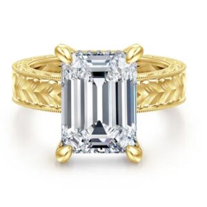 GABRIEL & CO. 14KY 10.5X7 OV CZ CENTER 14=.09CTTW 1.5,2-5 ENGRAVED VICTORIAN STYLE ENG RING MTG