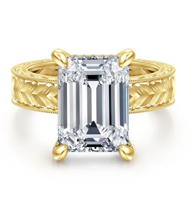 GABRIEL & CO. 14KY 10.5X7 OV CZ CENTER 14=.09CTTW 1.5,2-5 ENGRAVED VICTORIAN STYLE ENG RING MTG